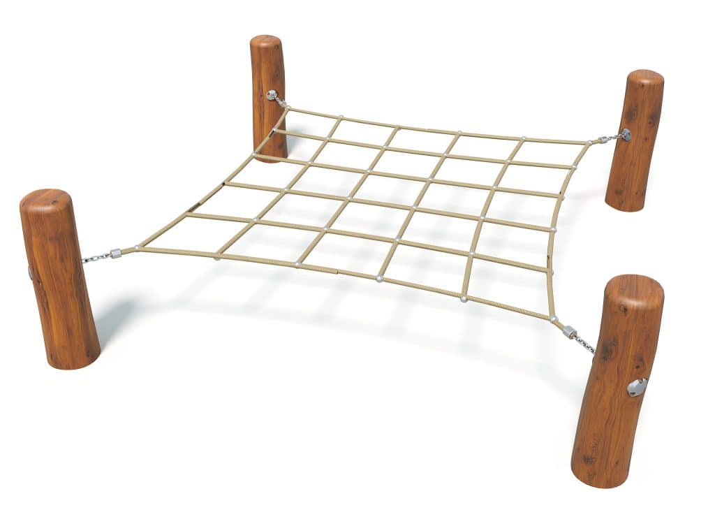 Climbing net for children's playground, made of durable rope and sturdy wooden posts, ideal for outdoor play and physical activity, perfect for schools, parks, and recreational areas.