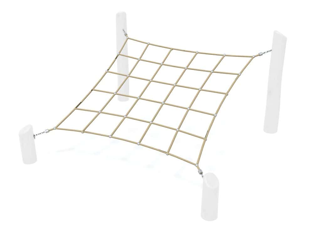 Light beige climbing rope net for kids outdoor play equipment, sturdy low-height playground climbing gear, safe and durable for children to develop motor skills.