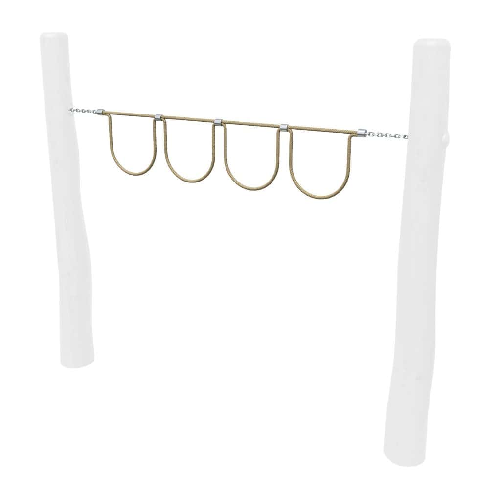 Rope swing playground equipment for kids, with sturdy white posts and metal chain for safe outdoor fun, ideal for parks or backyard play areas.