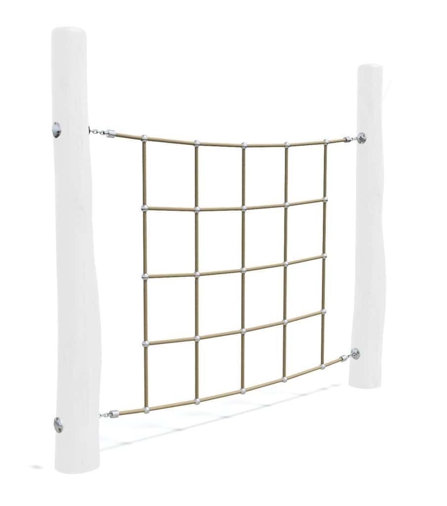 Climbing wall with rope grid for outdoor play, durable playground equipment for kids, safe and secure climbing structure, perfect for playgrounds, parks, and recreational areas.