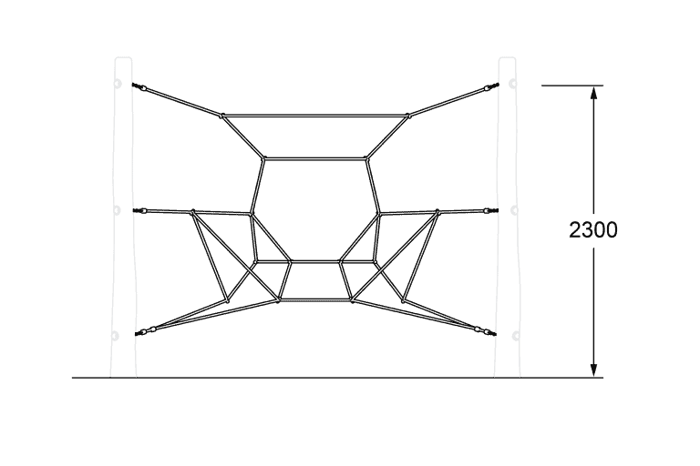 Adjustable outdoor climbing net structure with safety measures, designed for playgrounds and recreational areas, measuring 2300mm in height for children’s active play.