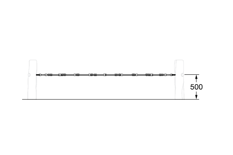 Chain link barrier with concrete posts, 500mm height, durable safety fencing for industrial or commercial use.