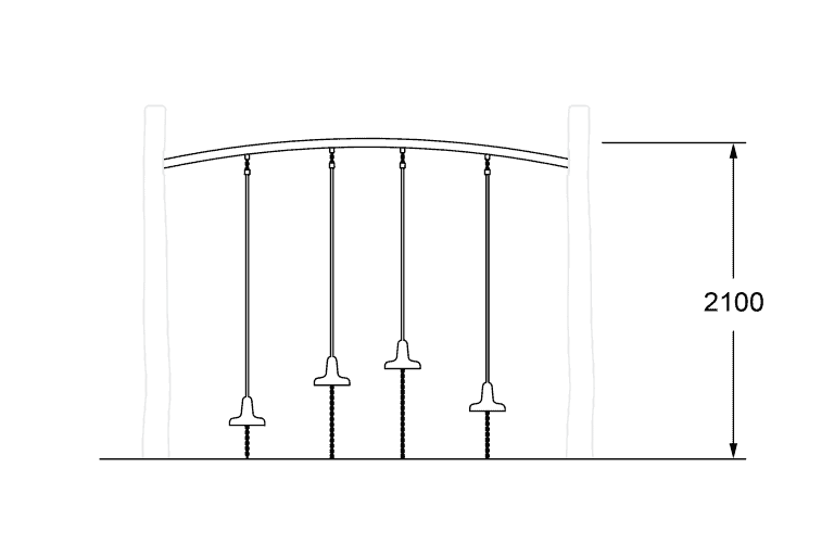 Swing set with multiple swings, designed for children's outdoor play, standing 2100mm tall, ideal for parks and playgrounds, durable metal construction, bright colors for safety and visibility.