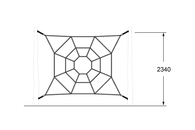 Climbing web playground for children with safety net, fun outdoor adventure activity for kids.