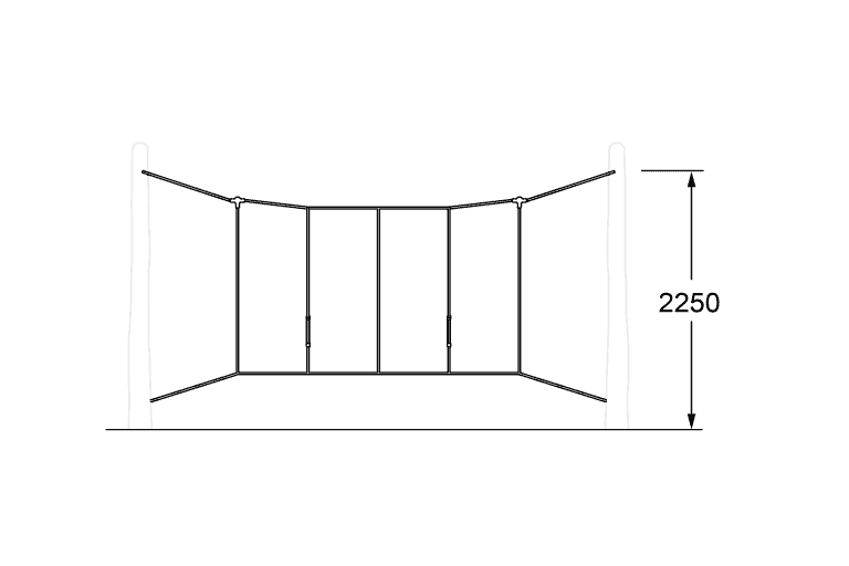 Swing set with safety bars and metal posts, height 2250mm, suitable for children’s outdoor play and recreation. Durable playground equipment designed for safety and fun.