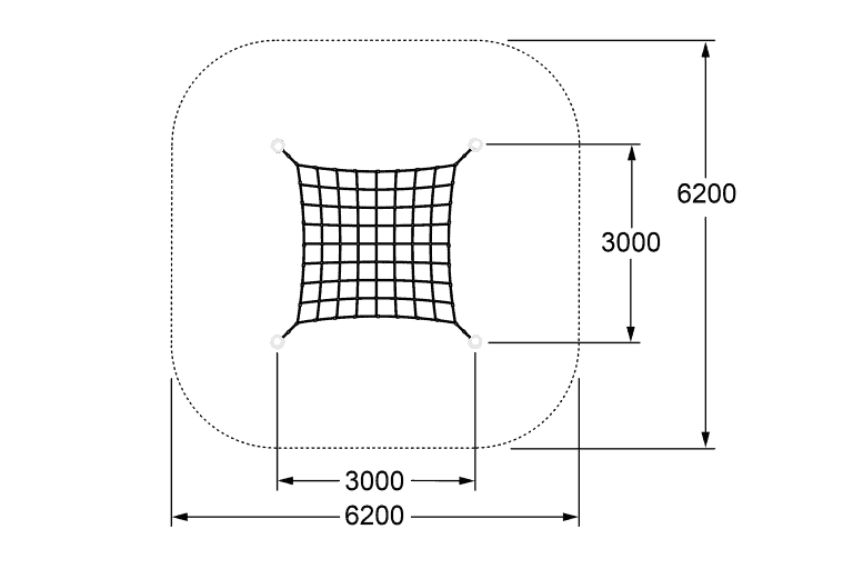 Steel square base plate with four bolt holes and dimensions for structural support and construction durability.