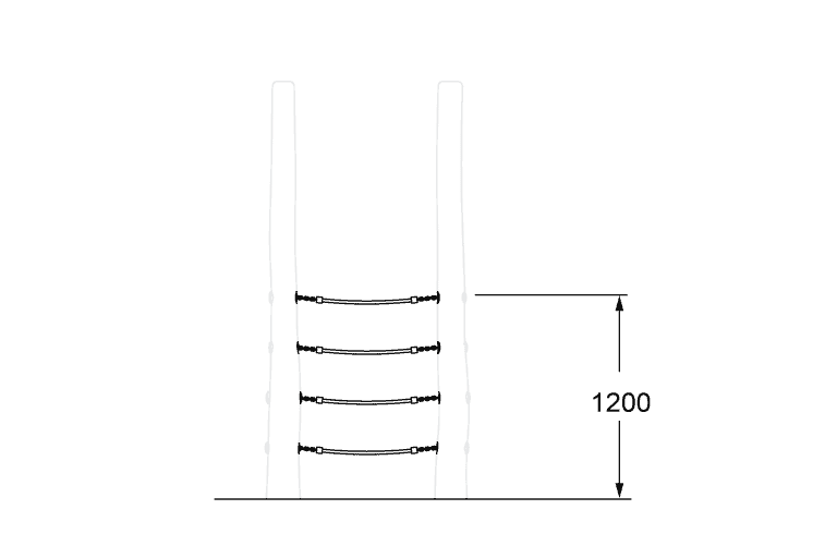 Aluminum climbing ladder with side rails and four rungs, designed for safe outdoor use, height 1200mm, ideal for playgrounds and recreational areas.