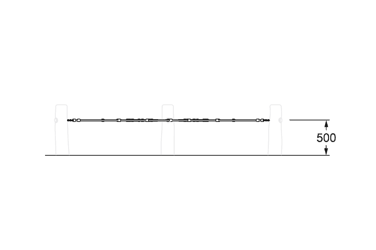 Rope tension tester diagram showing measurement of 500mm height for safety and precision.