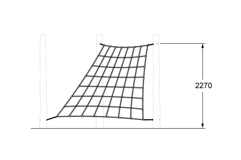 Aerial view of modern outdoor playground equipment, featuring a climbing net structure with safety height of 2270mm, ideal for children's play areas and recreational parks.