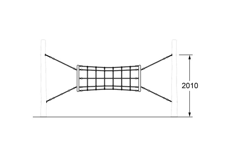 Volleyball net height diagram with 2010mm measurement for sports and recreation facilities.