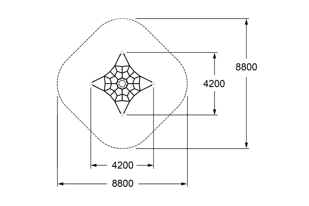 Redemption game playground with a spider web themed climbing structure in an outdoor play area.