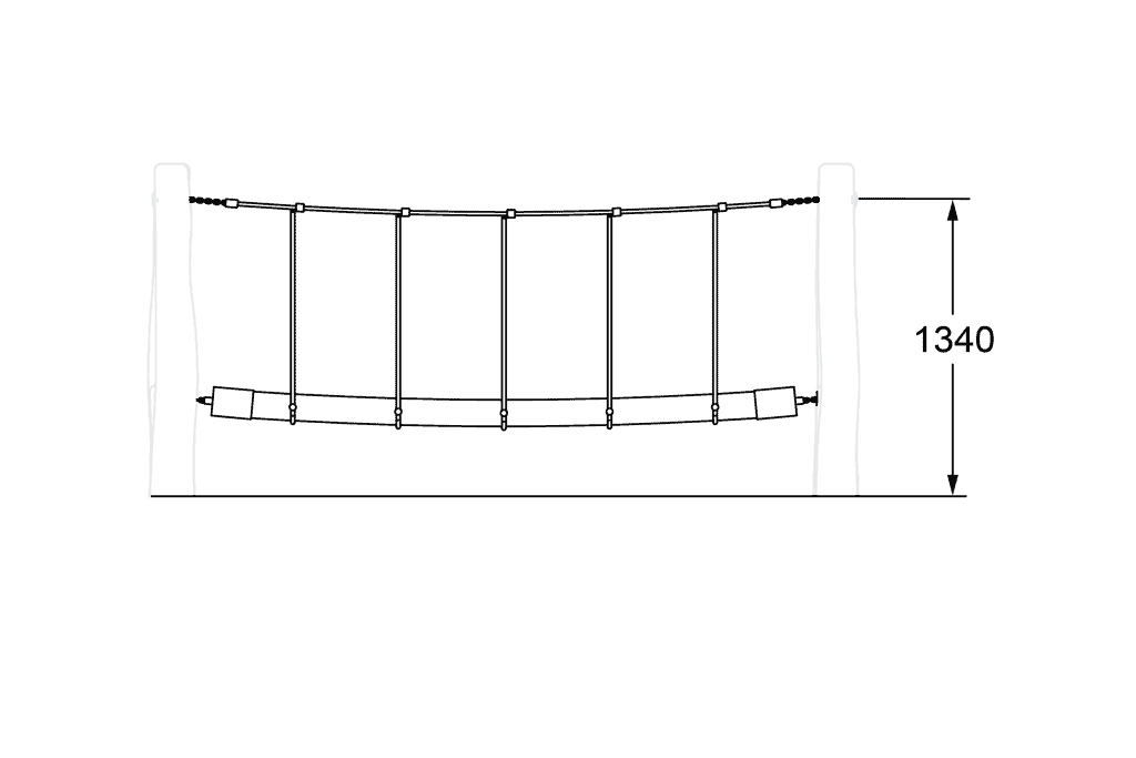 Adjustable playground rope bridge for children's outdoor play and development. Durable construction with safety features for engaging, active fun in backyard or playground settings.