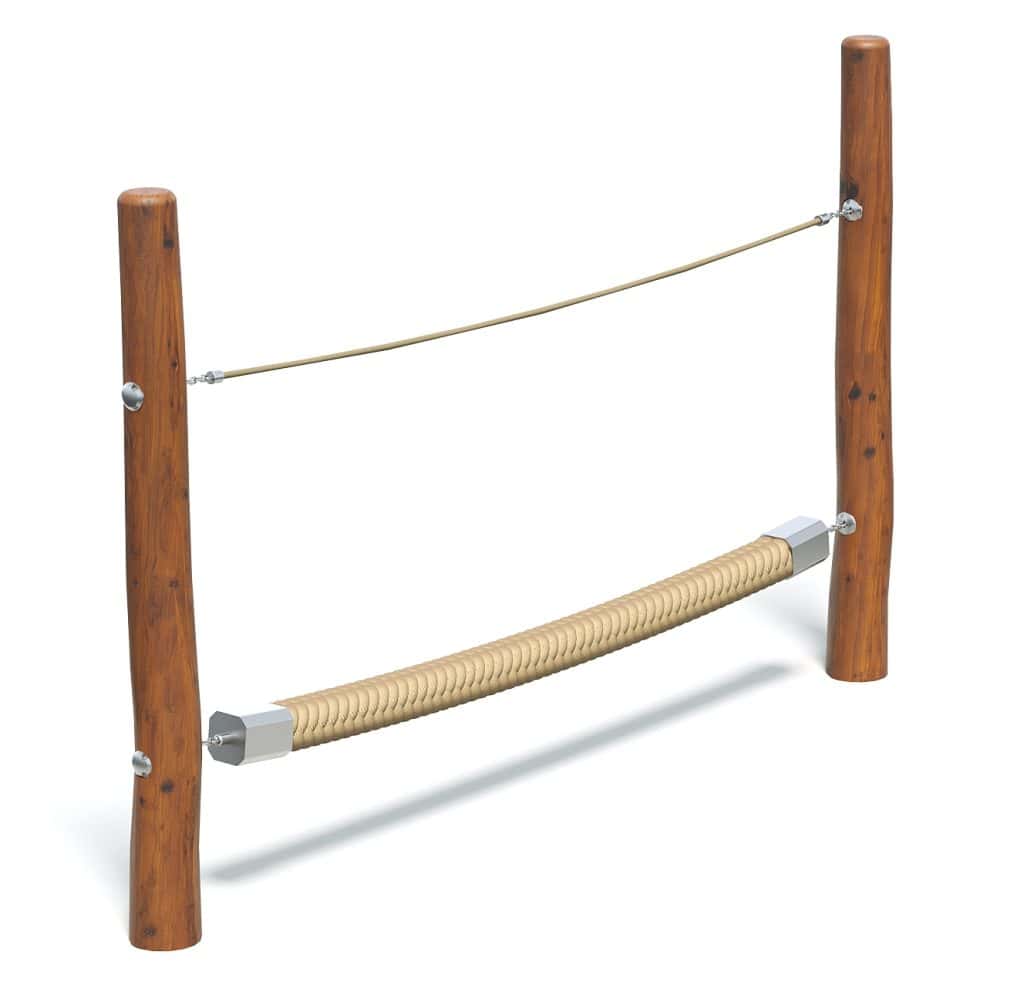 Robust wooden playground obstacle with rope and balance beam for kids outdoor adventure play equipment for children’s fitness and motor skill development.