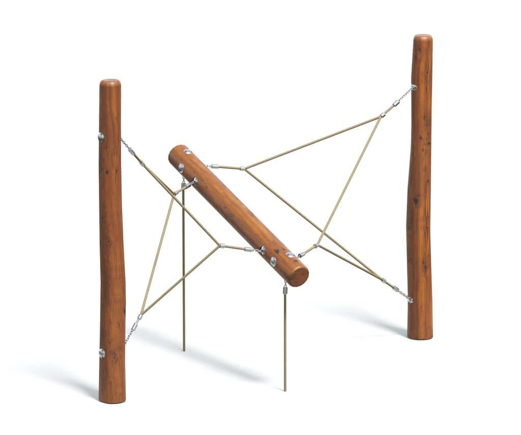 Wooden playground climbing structure with ropes for kids outdoor play fun and exercise. Durable natural wood and secure hardware ensure safety and long-lasting outdoor use. Perfect for parks and backyard play areas.