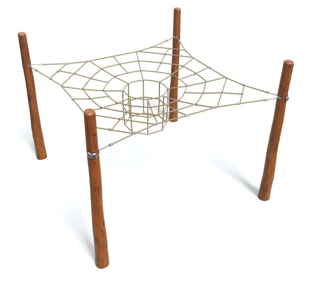 Climbing net playground equipment with wooden posts, suitable for outdoor play areas, offers children fun and physical activity. Durable and safe for kids to develop strength and coordination.