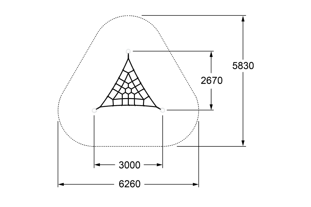 Roof safety plan diagram showing dimensions and anchor points for secure fall protection. Ideal for construction and industrial safety compliance.