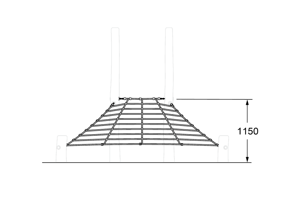 Colorful outdoor climbing net structure designed for kids' playgrounds, encouraging outdoor activity and gross motor skill development. Ideal for parks, schools, and recreation centers.