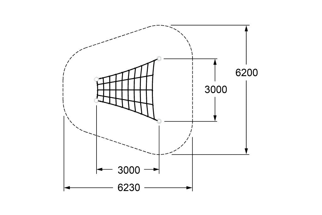 Deep play area with dimensions for children’s outdoor playground equipment, featuring safety zones and ladder design, perfect for playground safety and kids' activity zones.