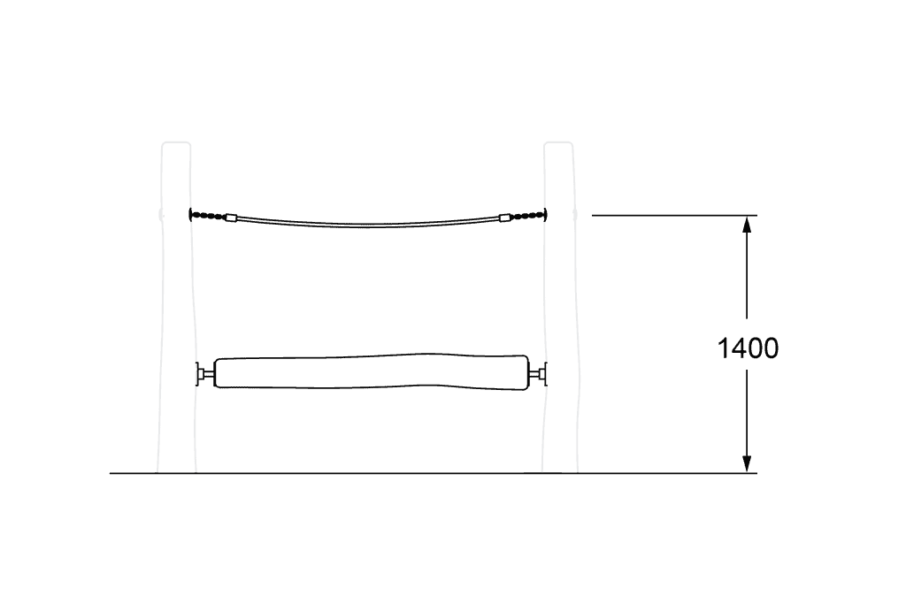 Amusement park swing set with safety features, including a side platform and overhead ropes, designed for children’s outdoor play, measuring 1400mm in height.