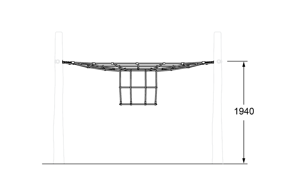 Swing set technical drawing with height measurements, ideal for playground equipment layout and safety planning. Perfect for design, manufacturing, and installation of outdoor play structures.