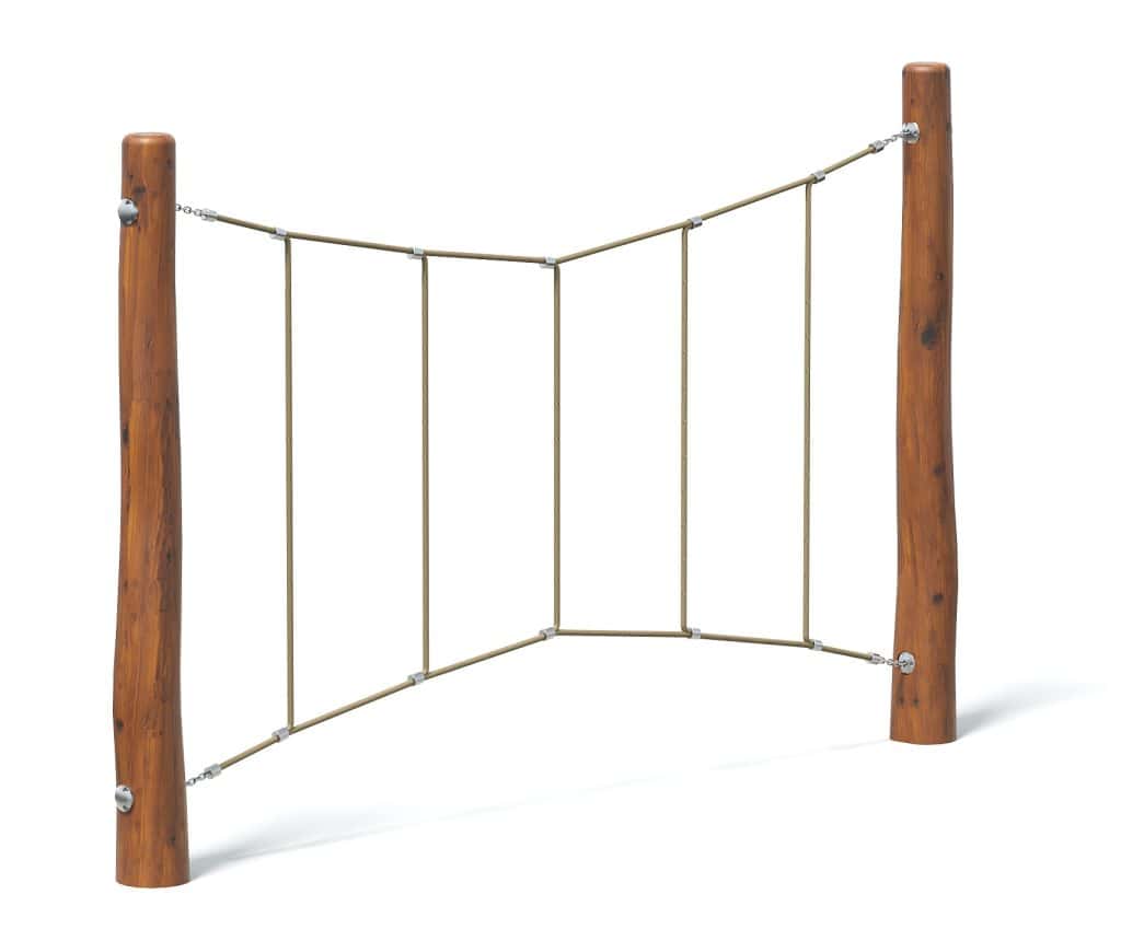 Rope climbing net with wooden posts for kids outdoor play and playground equipment. Durable, safe, and easy to install for residential or commercial playgrounds.