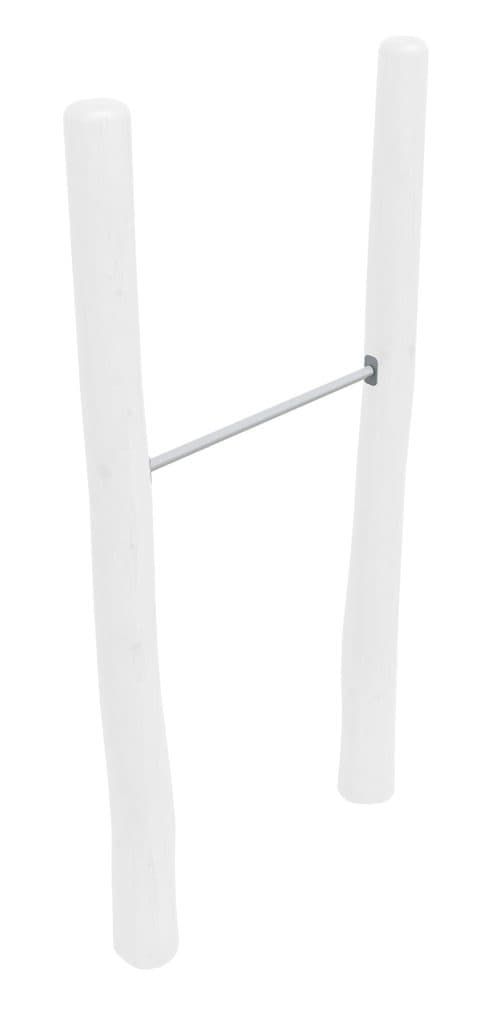 White wooden ladder with metal support bar for children’s gym or play area, lightweight and durable, safe for climbing activities, ideal for indoor or outdoor fun and fitness.