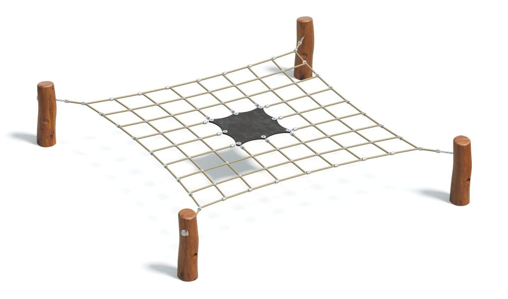 A durable outdoor play equipment climbing net with wooden posts, perfect for kids' playgrounds, enhancing coordination, agility, and outdoor fun. Ideal for parks and recreational areas.