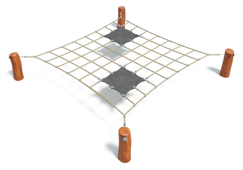 Robust climbing net playground equipment with wooden posts for children’s outdoor play and physical activity. Ideal for parks, schools, and recreational areas.