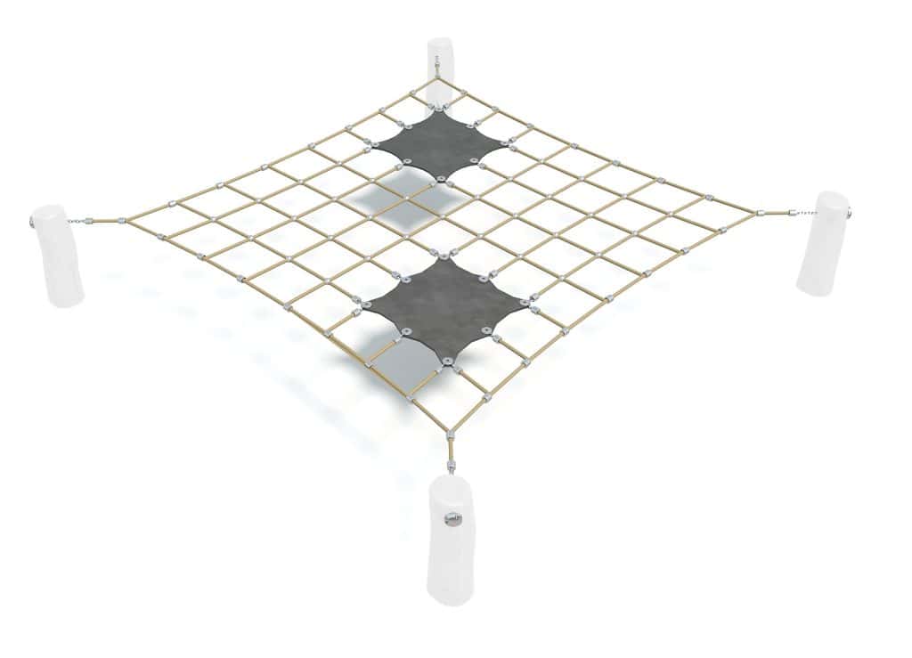 Heavy-duty climbing frame with non-slip surfaces and sturdy ropes, suitable for outdoor playgrounds and recreational areas, ensuring safety and fun for children.