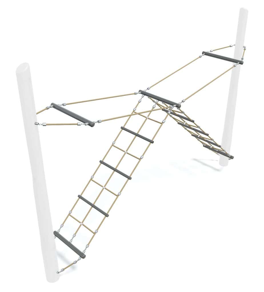 Climbing frame for kids with ladder, ropes, and platforms, suitable for outdoor playgrounds and recreational areas. Durable, safe, and designed for children's active play.