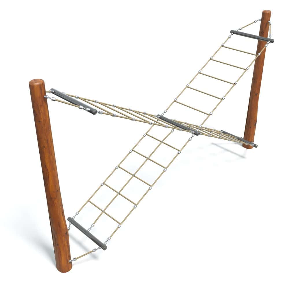 Climbing rope and ladder playground equipment for kids' outdoor adventure play area. Durable wooden posts and metal connectors ensure safety and stability. Perfect for children's recreational activities.