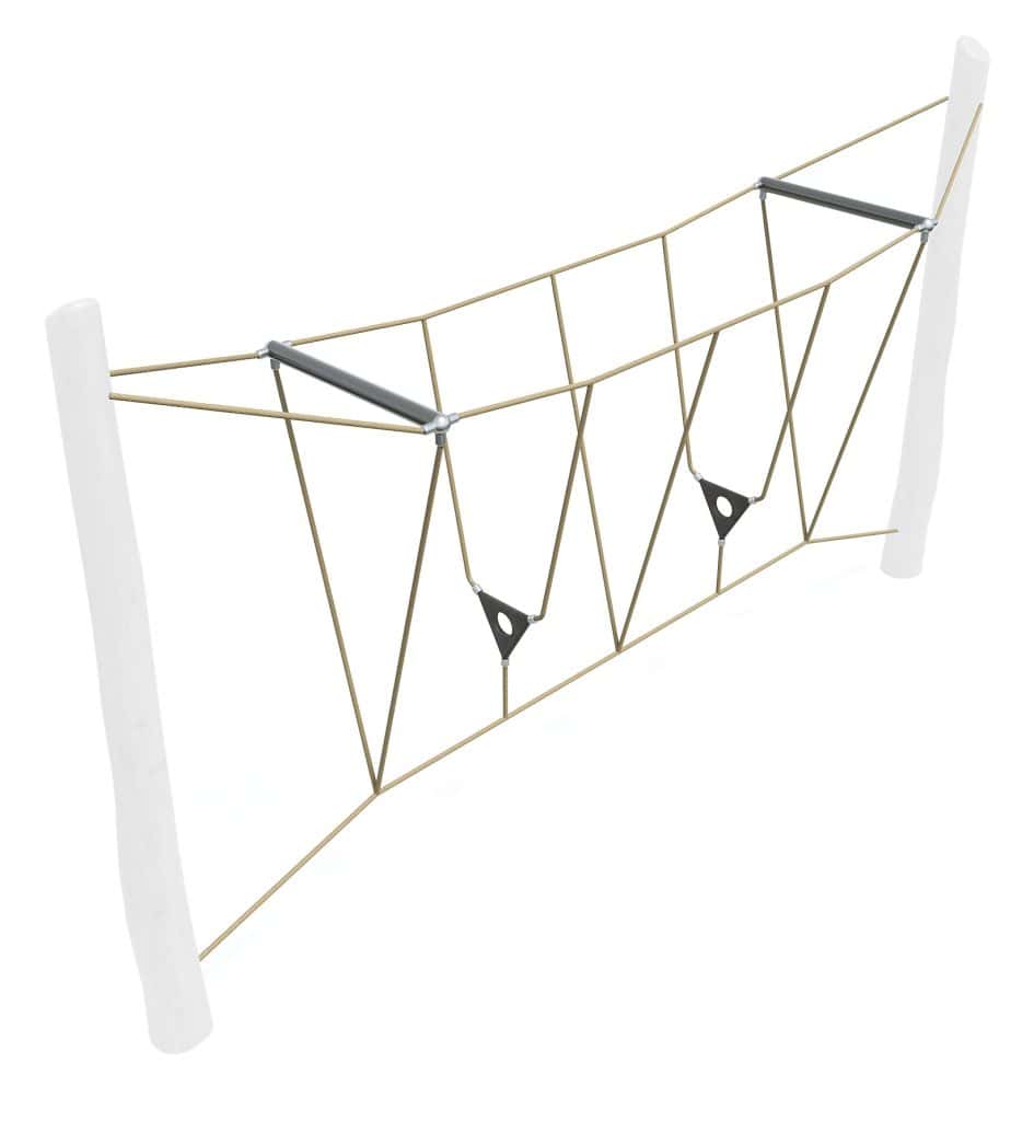 Climbing net playground equipment for outdoor kids' play area. Educational and physical activity outdoor play structure for children. Durable climbing structure made of metal and rope.