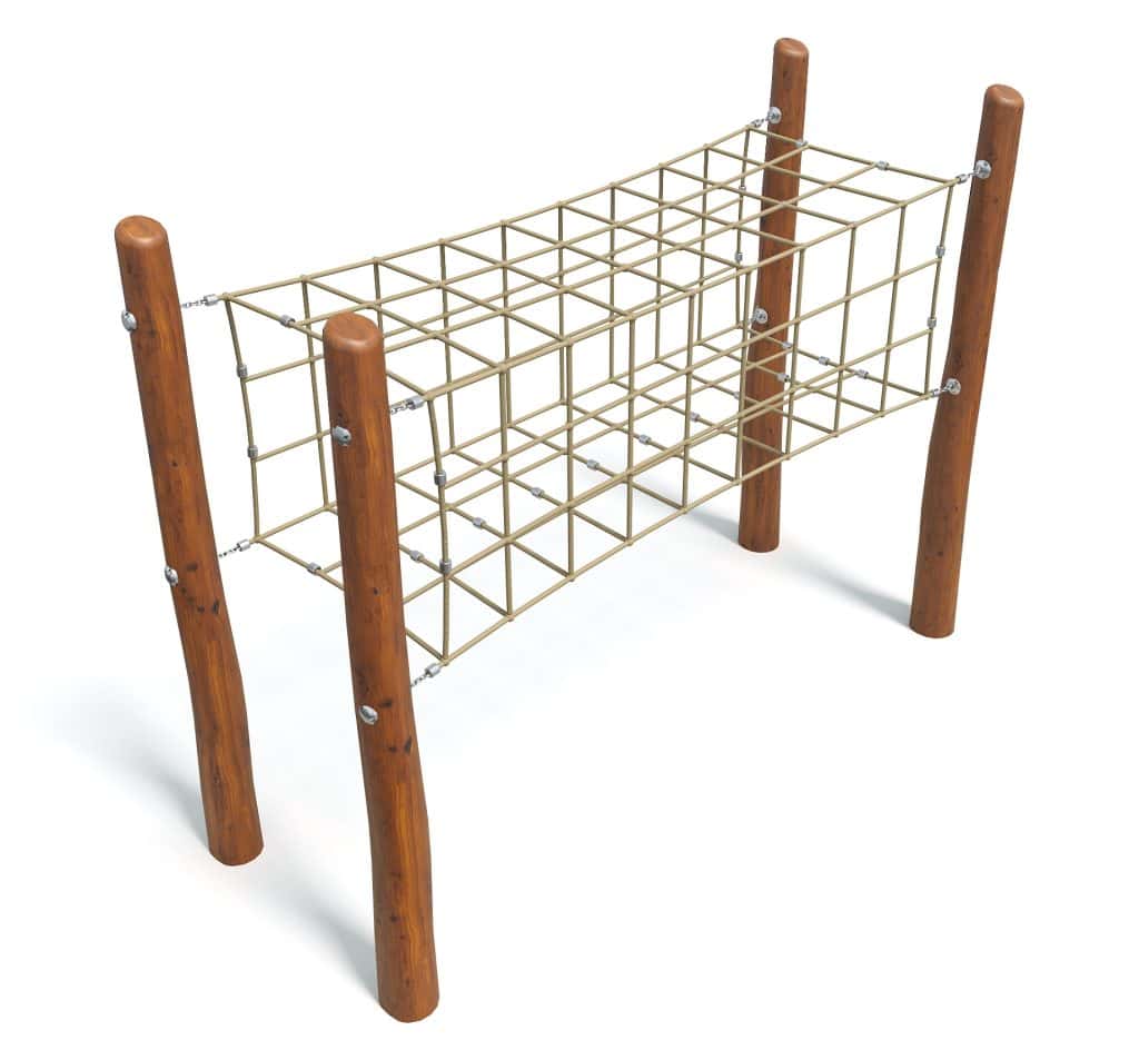 Climbing cube playground equipment made of sturdy wood and durable rope, ideal for children's outdoor play area for climbing, balance, and developing motor skills.