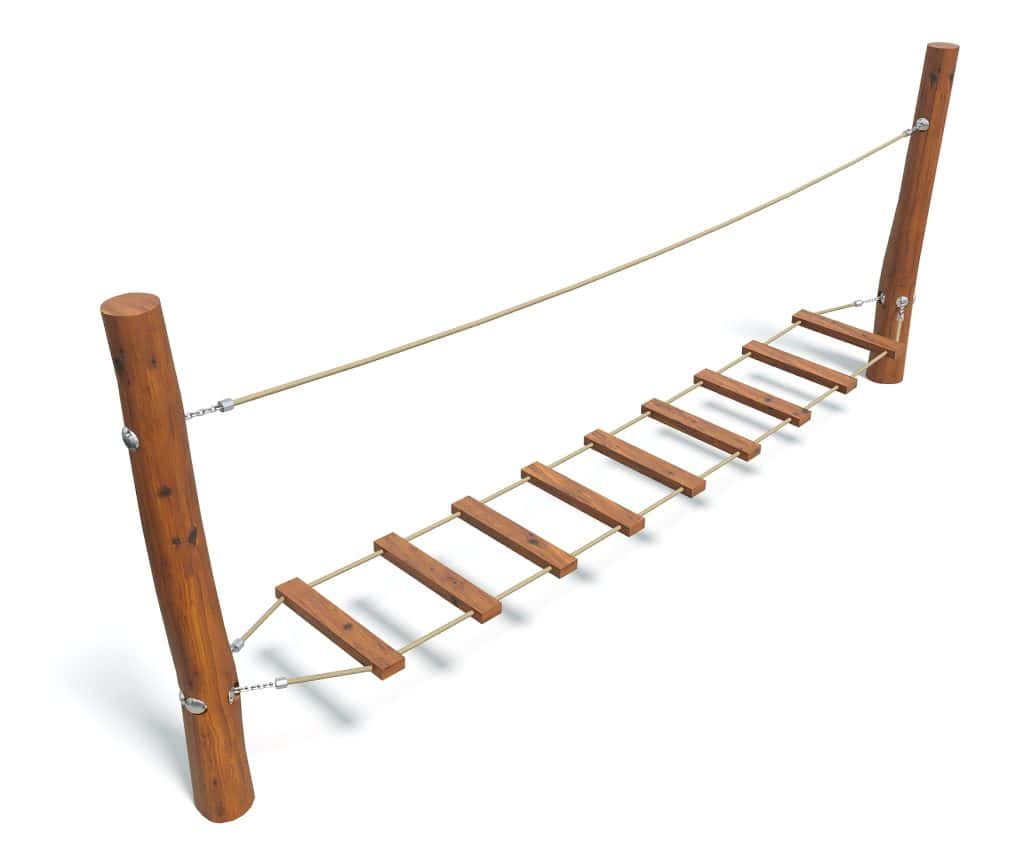 Rope climbing cargo net playground equipment for children outdoor play area durable wood and rope construction.