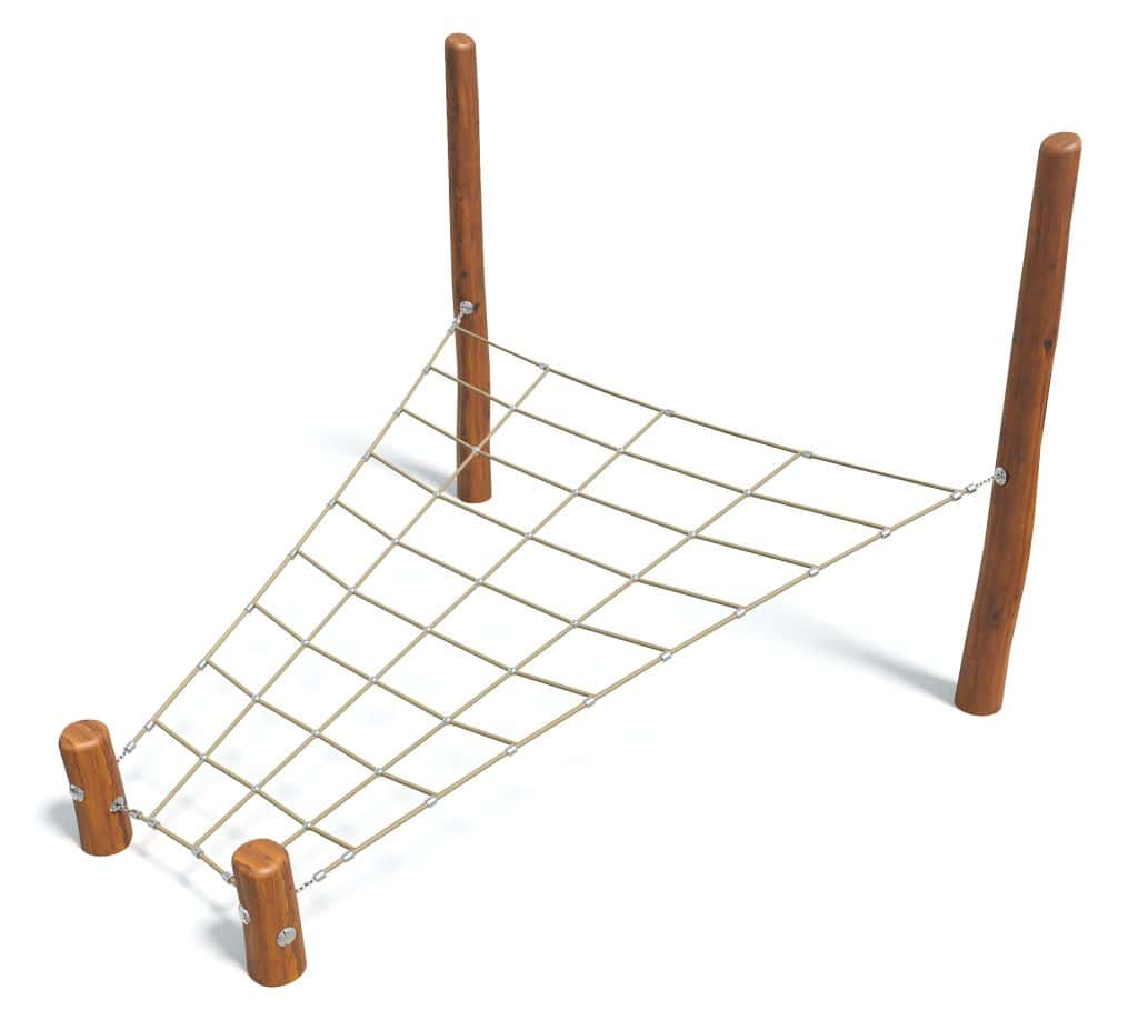 Robust wooden playground climbing net for kids outdoor adventure equipment. Durable, safe, and fun children's play gear for active outdoor play spaces.