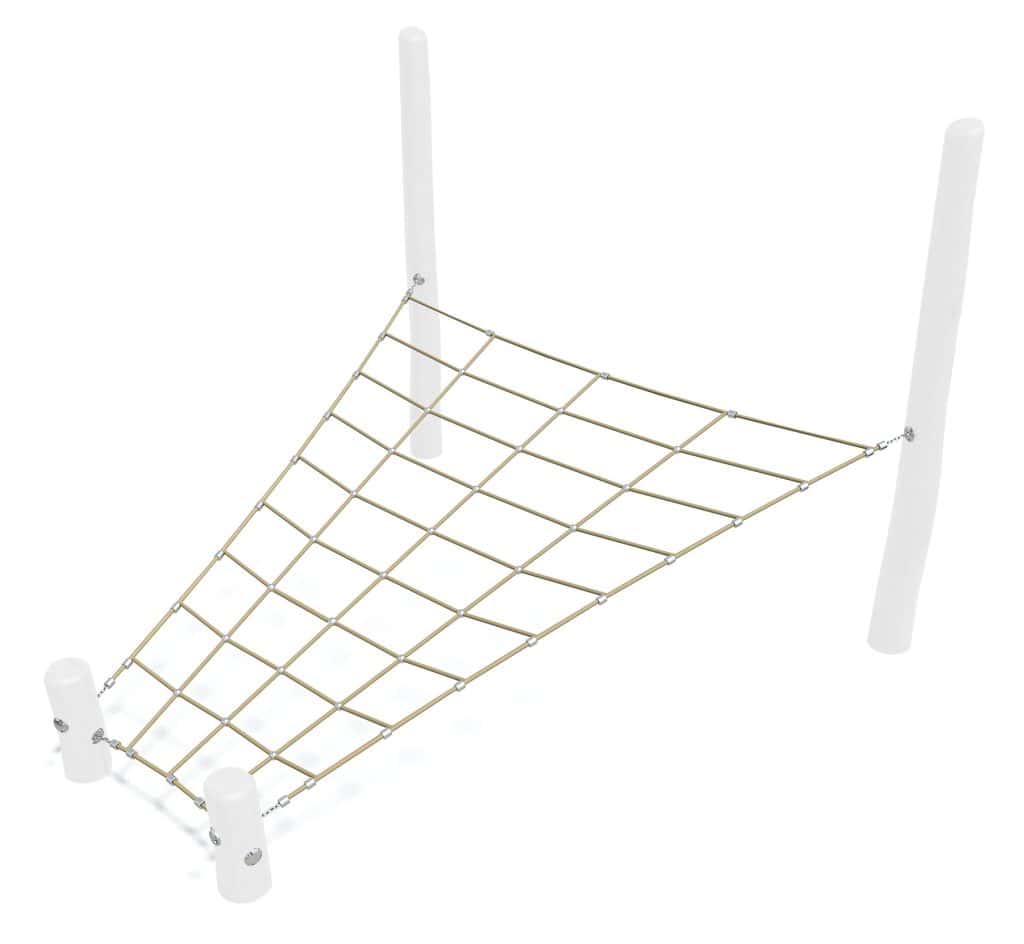 Stainless steel climbing cargo net for kids playground equipment and outdoor activity structures.