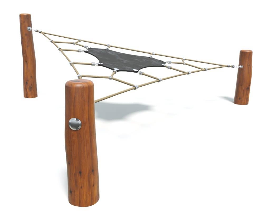 Robust wooden playground climbing net for children's outdoor activities and physical fitness. Durable, safe, and engaging play equipment inspired by DG Play designs.