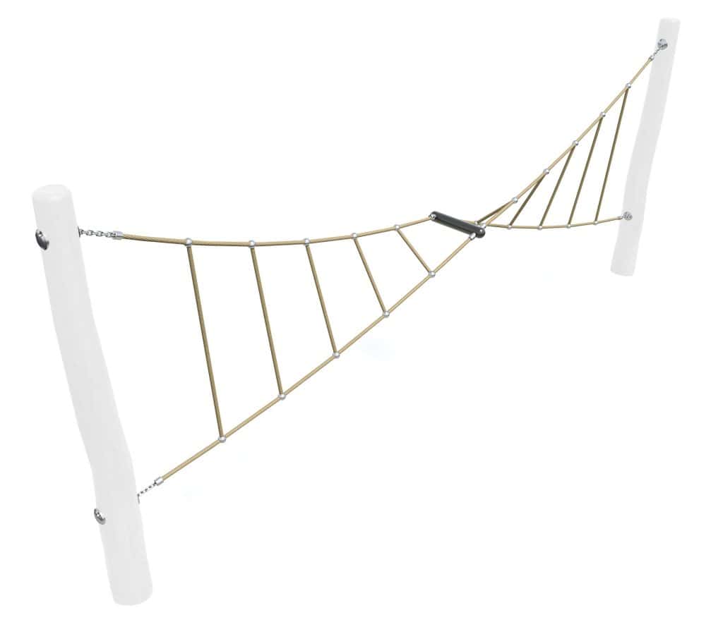 Climbing net for playgrounds, outdoor fitness, and kids' play areas, featuring durable ropes and sturdy white posts for safe, fun activity.