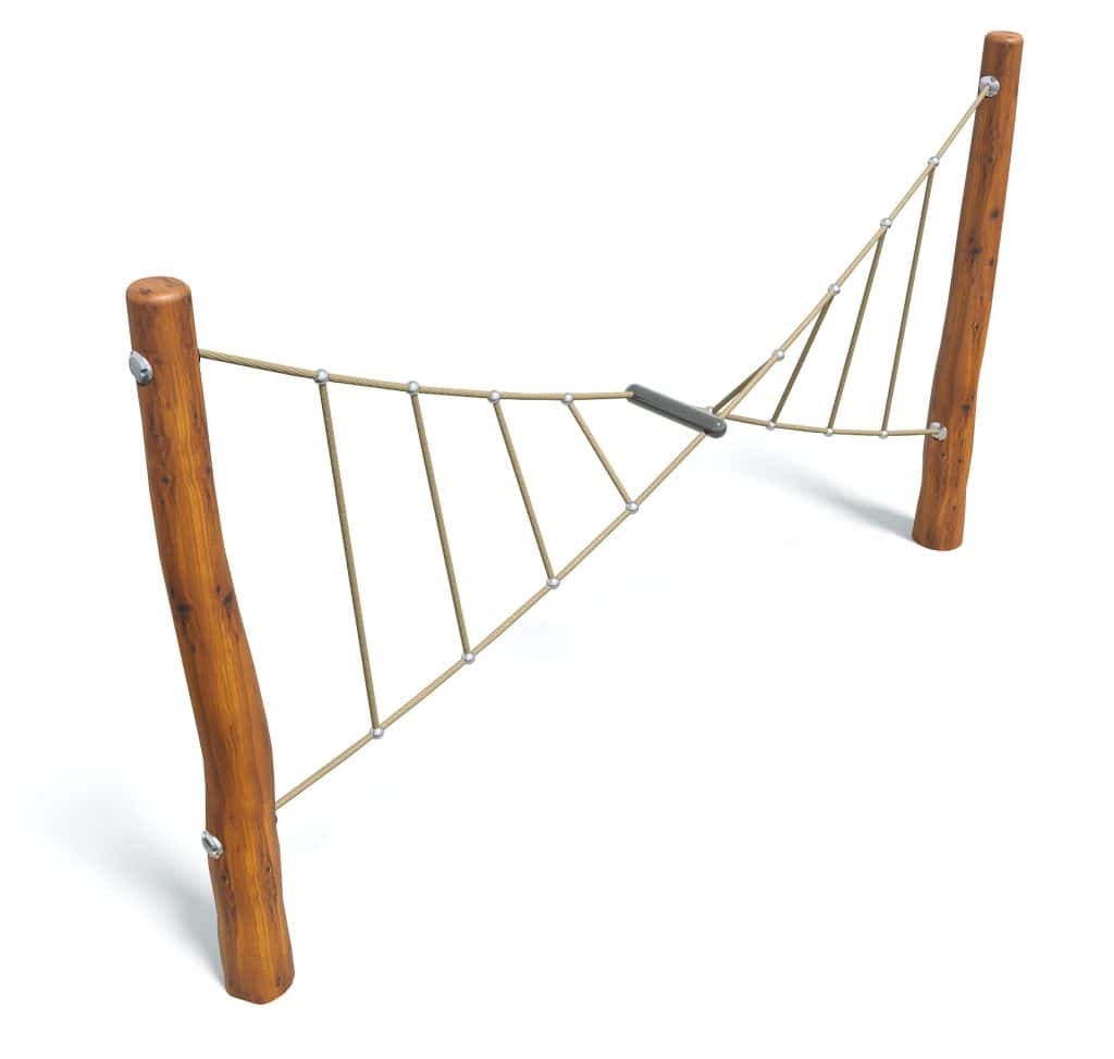 Rope bridge playground equipment for kids outdoor play area natural wooden design durable safety features.