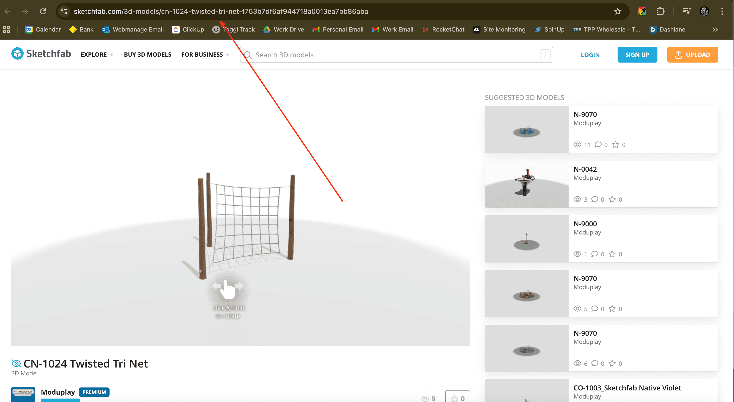 Twisted tri net 3D model for kids' outdoor sports, featuring wooden posts and netting, ideal for playgrounds and recreational areas. Editable in Sketchfab for educational and design purposes.