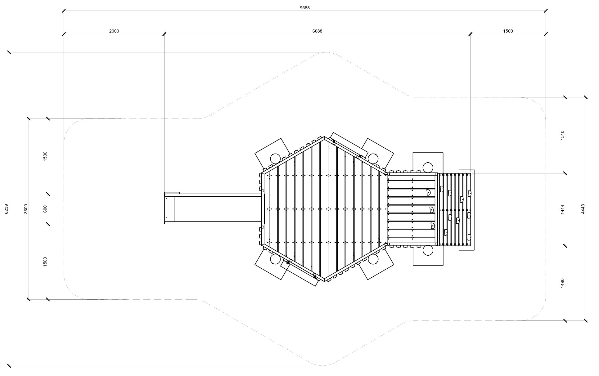 Versatile wooden playground structure with multiple slides, climbing areas, and safety features, designed for outdoor kids' play areas and recreational parks.