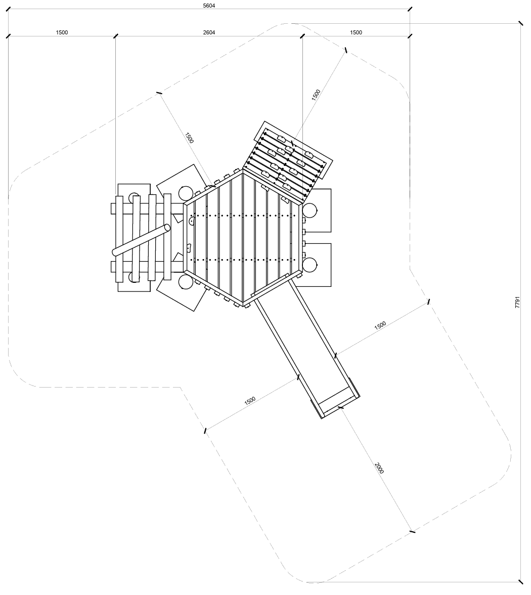 Modern playground structure design with slides and climbing features for kids' outdoor entertainment.
