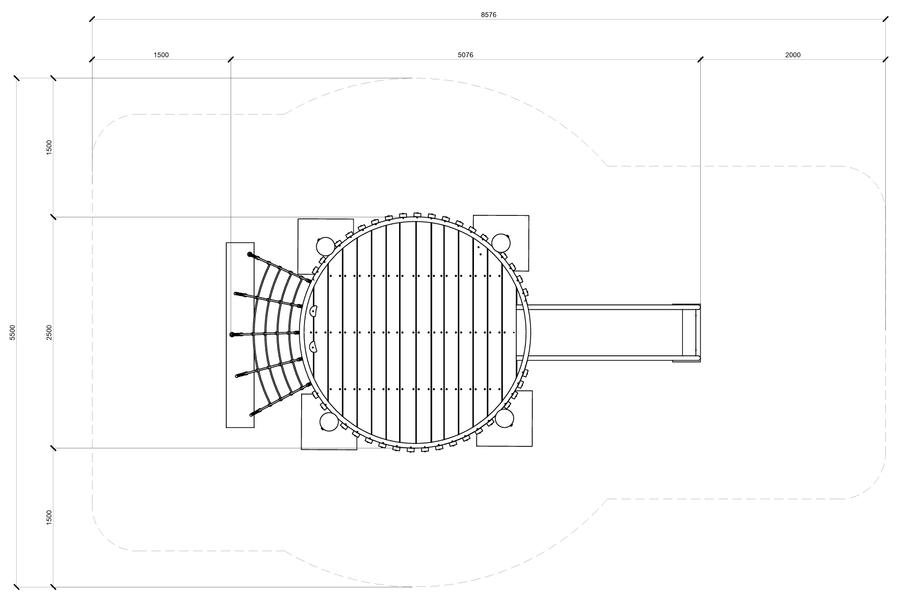 Modern playground equipment design plan with circular platform, climbing stair, and slide, perfect for outdoor recreational areas and kids' play zones focused on safety and fun.