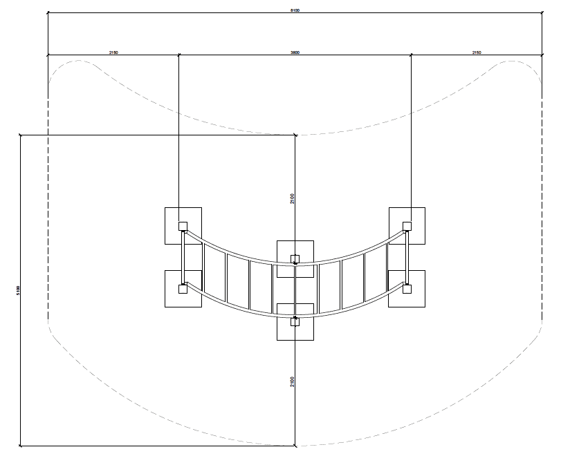 Modern playground climbing structure blueprint with safety features and dimensions, ideal for outdoor recreational equipment design and construction.