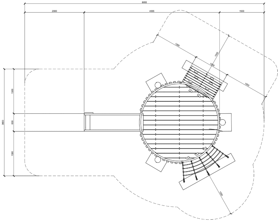 Modern playground equipment design blueprint with detailed measurements for outdoor play structures. Ideal for creating safe and engaging play spaces for children.