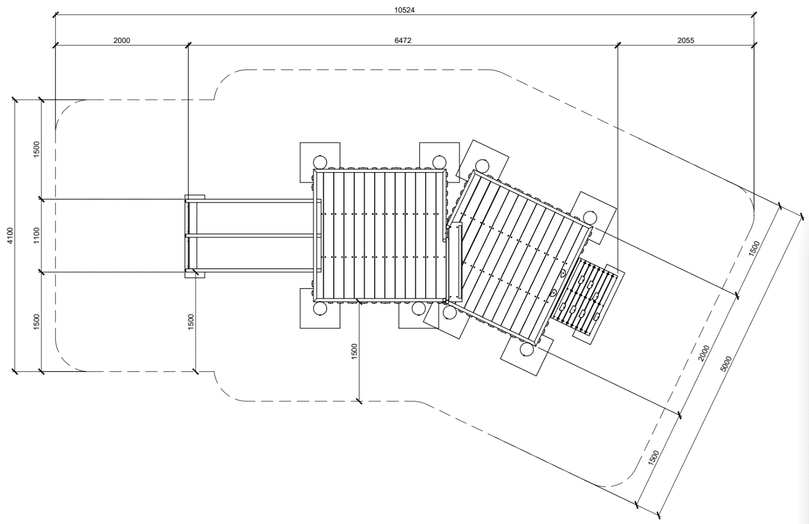 Modern wooden playground structure with slides, climbing areas, and safety surfacing for outdoor recreation. Perfect for parks, schools, and community spaces.