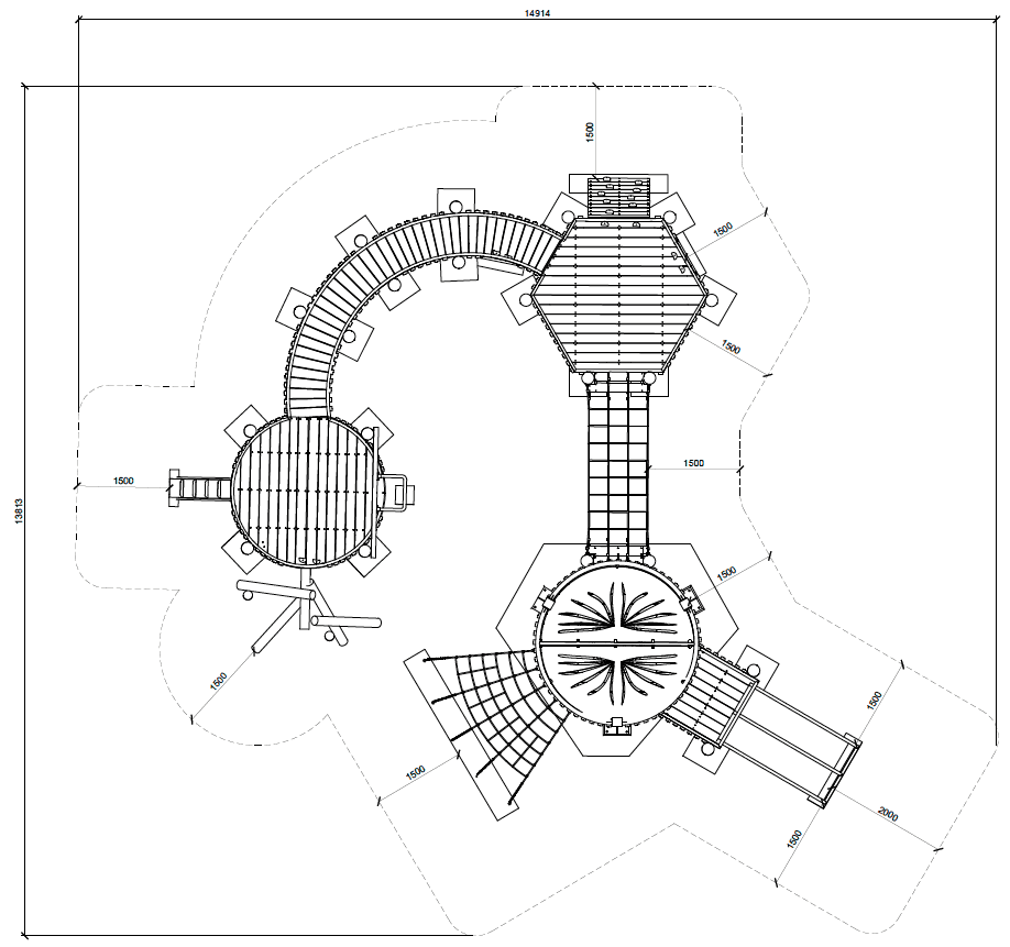 Colorful outdoor playground with slides, climbing structures, and safety surfaces for children’s entertainment and active play. Perfect for schools, parks, and recreational areas.