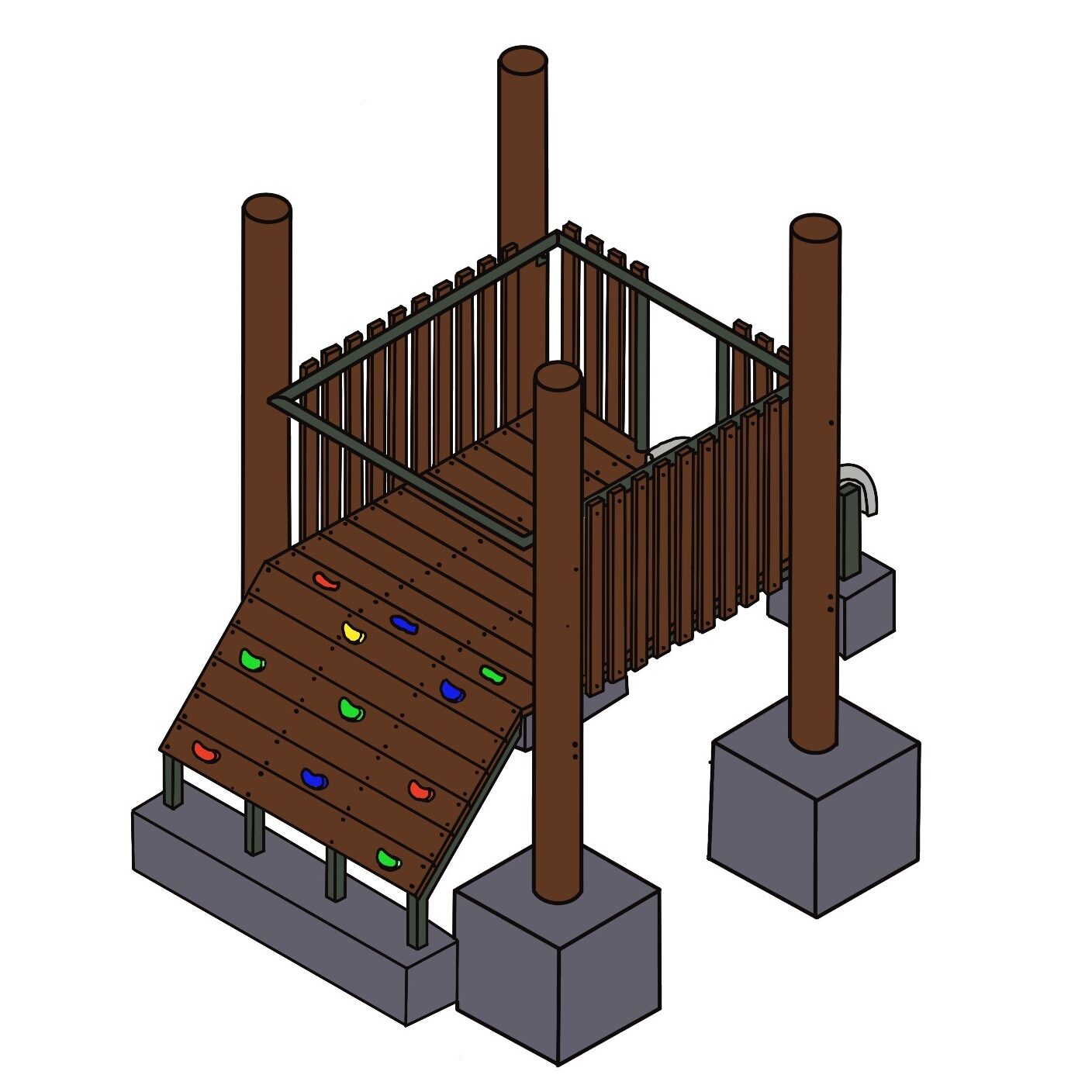 Modern wooden Banksia Fort 2 playground with climbing wall and safety features, ideal for children's outdoor play areas.