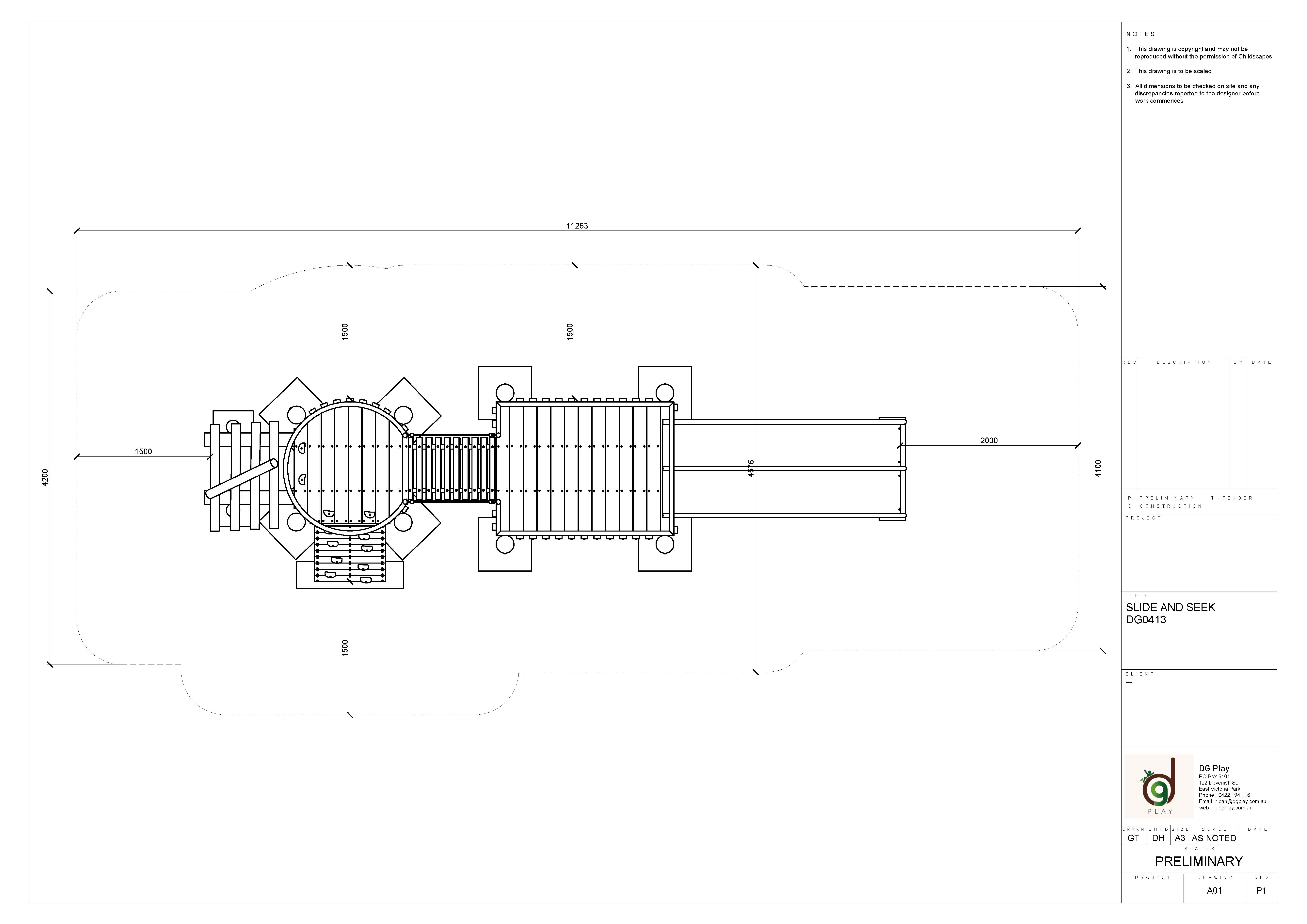 Detailed blueprint of the Slide and Seek playground structure for outdoor recreational areas.
