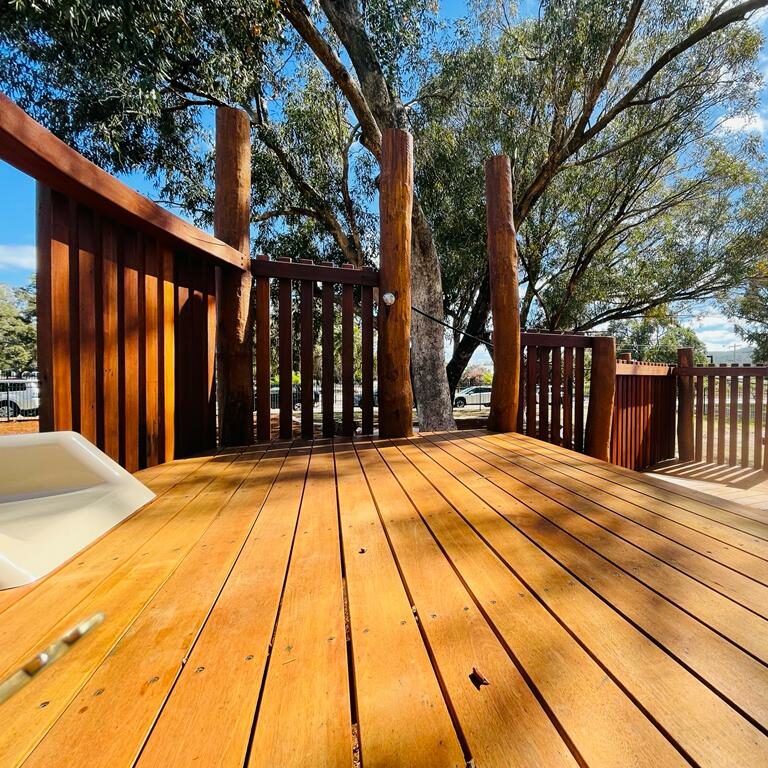 Outdoor wooden play fort for kids.